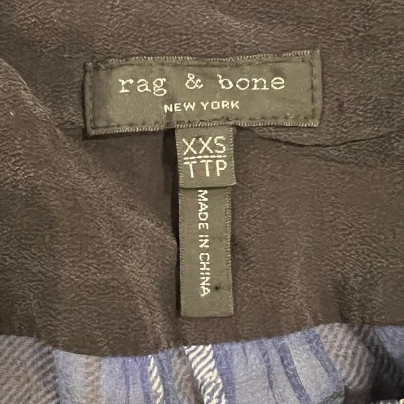 Rag & Bone Byron Button-Front Silk Sheer Chiffon Plaid Blue Black XXS Like New - Picture 9 of 11